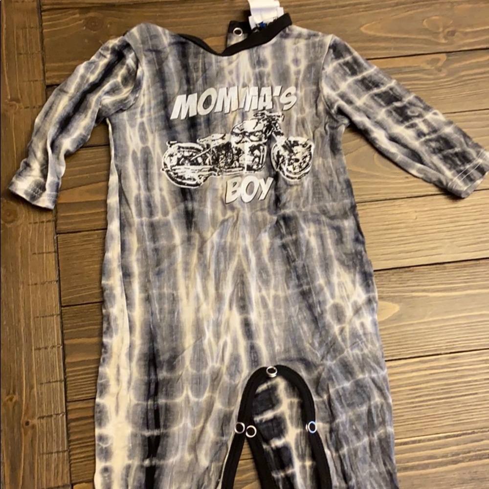 Tie dye one piece with motorcycle "momma's boy"